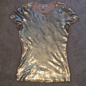 Michael Kors Women's Sequined T-Shirt Sz XS Gold